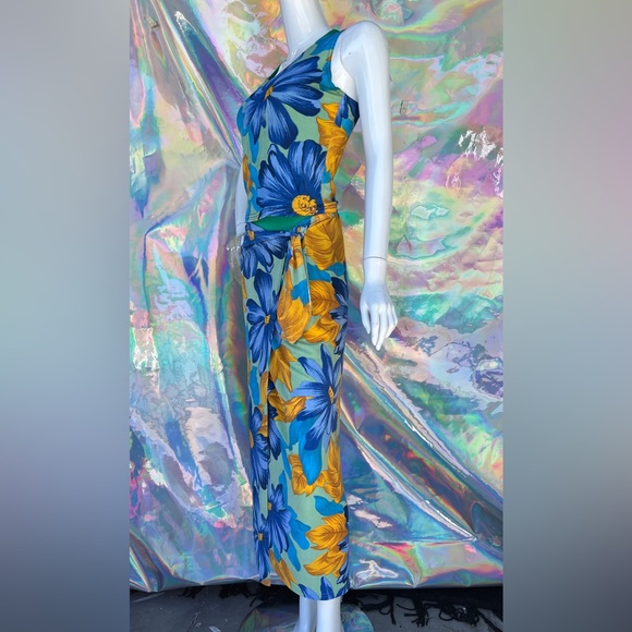 Blue Mint and Golden Orange Floral Skirt Set - Picture 7 of 14